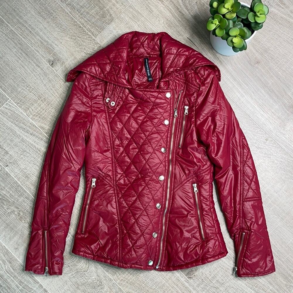 W118 By WALTER BAKER Women's Red Quilted Moto Biker Jacket